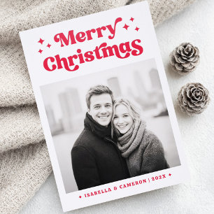Retro Merry Christmas and retro stars Letterpress Photo Cards