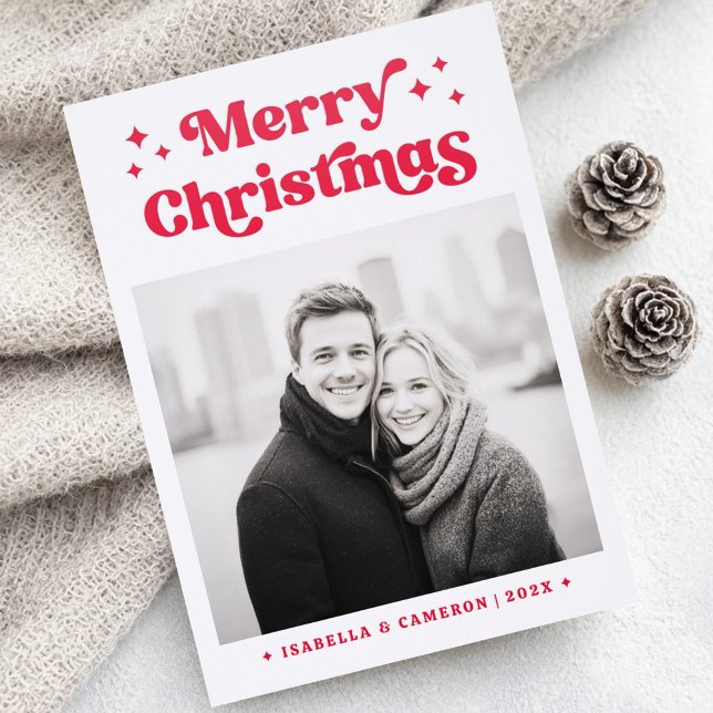 Retro Merry Christmas and retro stars Letterpress Photo Cards (Retro Merry Christmas and retro stars Letterpress Photo Cards)