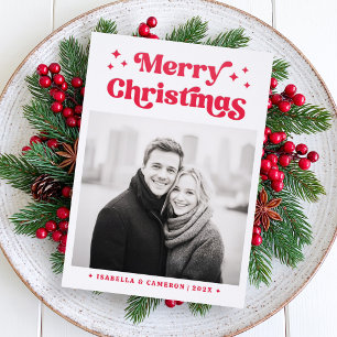 Retro Merry Christmas and retro stars Letterpress Photo Cards