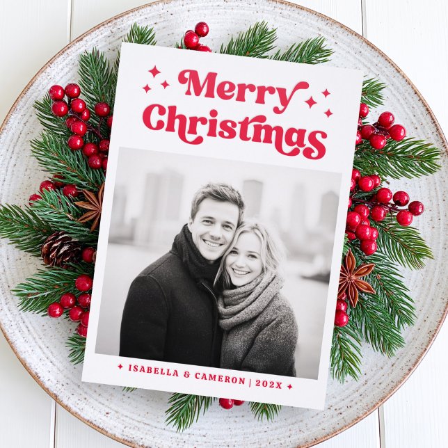 Retro Merry Christmas and retro stars Letterpress Photo Cards (Retro Merry Christmas and retro stars Letterpress Photo Cards)