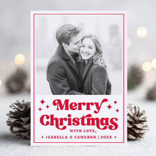 Retro Merry Christmas bold font and stars Letterpress Photo Cards