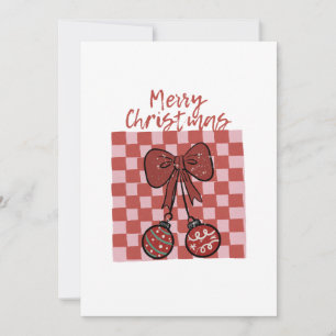 Retro Merry Christmas Bow and Ornaments Design Invitation