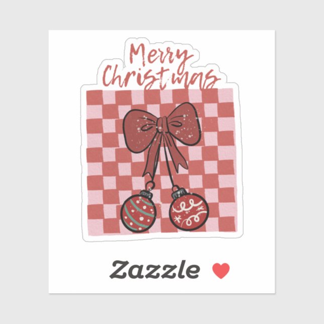 Retro Merry Christmas Bow and Ornaments Design Sticker (Sheet)