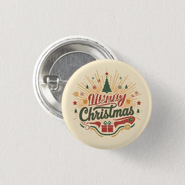 Retro Merry Christmas Button (Front & Back)