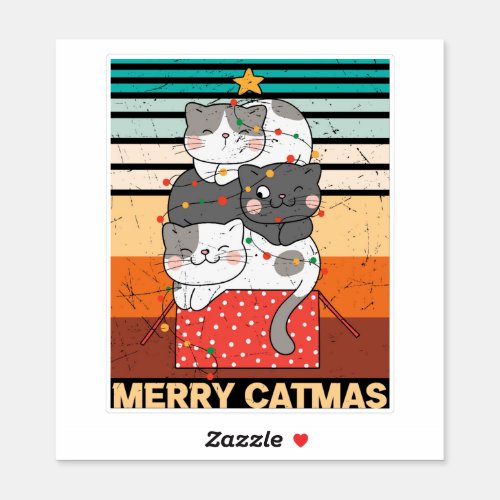 Retro Merry Christmas Cat Vinyl Sticker 