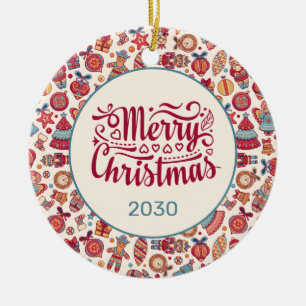 Retro Merry Christmas Ceramic Ornament