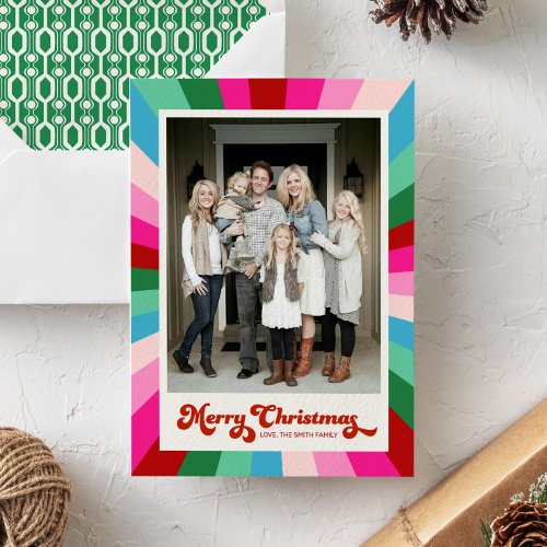 Retro Merry Christmas Colorful Holiday Photo Card