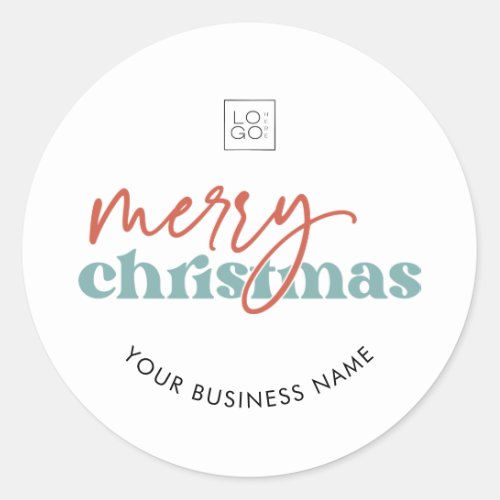 Retro Merry Christmas Custom Business Company Logo Classic Round Sticker