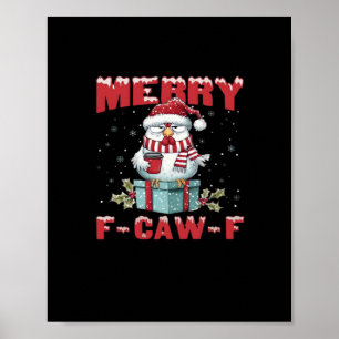 Retro Merry Christmas F-Caw-F Chicken Poster