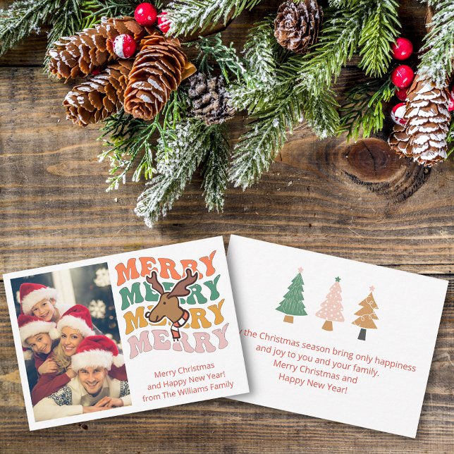 retro merry christmas family photo holiday stylish note card (Creator Uploaded)