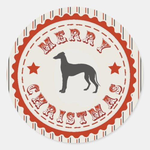 Retro Merry Christmas Greyhound Dog Classic Round Sticker