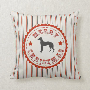Retro Merry Christmas Greyhound Vintage Holiday Throw Pillow
