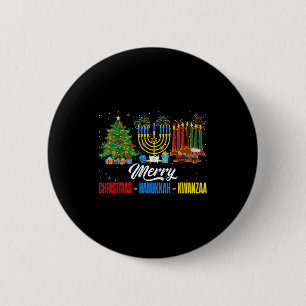 Retro Merry Christmas Hanukkah Kwanzaa Happy Holid Button