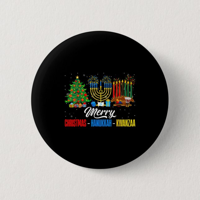 Retro Merry Christmas Hanukkah Kwanzaa Happy Holid Button (Front)