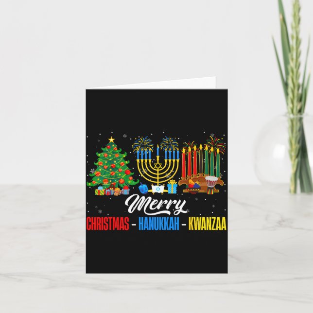Retro Merry Christmas Hanukkah Kwanzaa Happy Holid Card (Front)