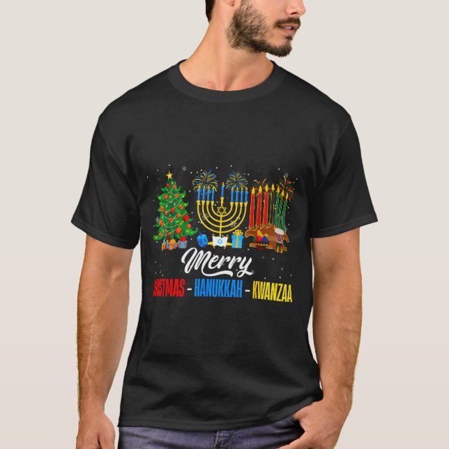 Retro Merry Christmas Hanukkah Kwanzaa Happy Holid T-Shirt (Front)