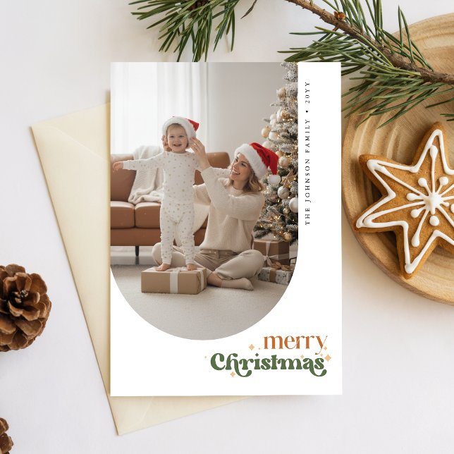 Retro Merry Christmas Happy Family Photo Greeting Holiday Card (Creator Uploaded)