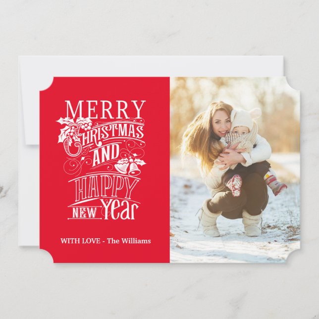 Retro Merry Christmas & Happy New Year Holiday Card (Front)