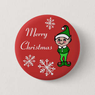 Retro Merry Christmas Holiday Elf Button Pin