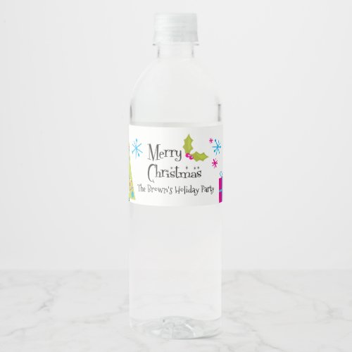 Retro Merry Christmas Holiday Water Bottle Label