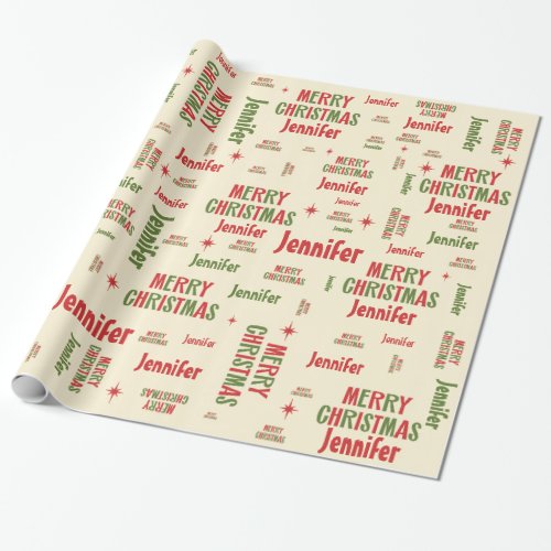 Retro Merry Christmas Jennifer Personalized Name Wrapping Paper