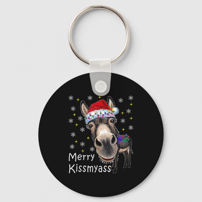 Retro Merry Christmas Light Merry Kissmy Funny  Keychain (Front)