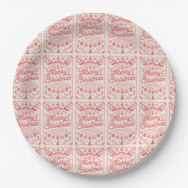 Retro Merry Christmas  Paper Plates (Front)