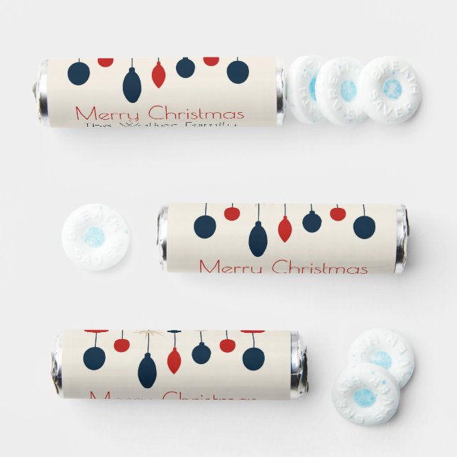 Retro Merry Christmas Party Red Blue Ornaments Breath Savers® Mints (Assorted)
