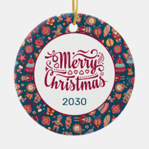 Retro Merry Christmas Personalized Ceramic Ornament