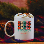 Retro Merry Christmas Personalized Mug<br><div class="desc">Retro Merry  times 3 Christmas Personalized Mug.  This cute mug is perfect for the hard to buy for on your Christmas list.  Colorful and perfect for the holiday.</div>