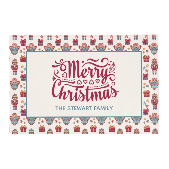 Retro Merry Christmas Personalized Placemat (Front)