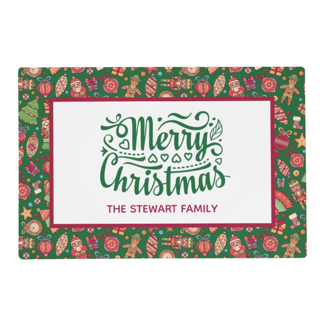 Retro Merry Christmas Personalized Placemat (Front)