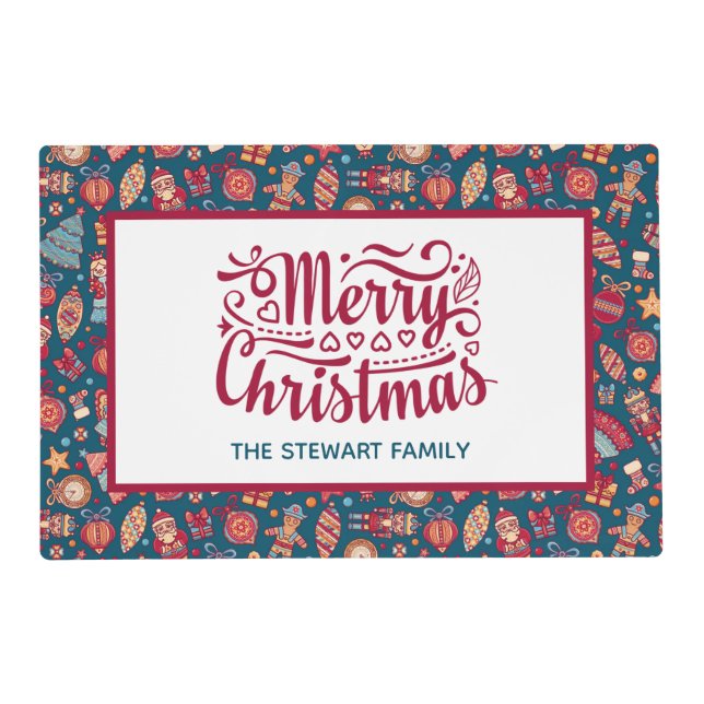 Retro Merry Christmas Personalized Placemat (Front)