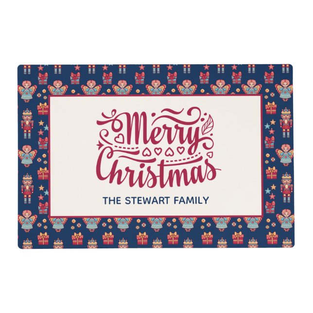 Retro Merry Christmas Personalized Placemat (Front)