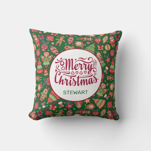Retro Merry Christmas Personalized Throw Pillow