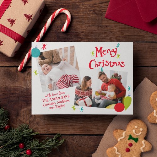 Retro Merry Christmas Photo Collage Holiday Card