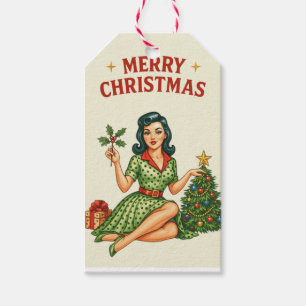 Retro Merry Christmas Pin-Up Paper Gift Tag