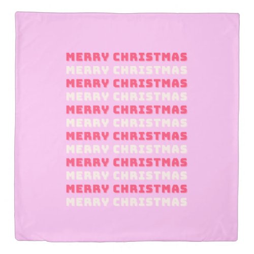 Retro Merry Christmas Pink Holiday Decor Preppy Duvet Cover