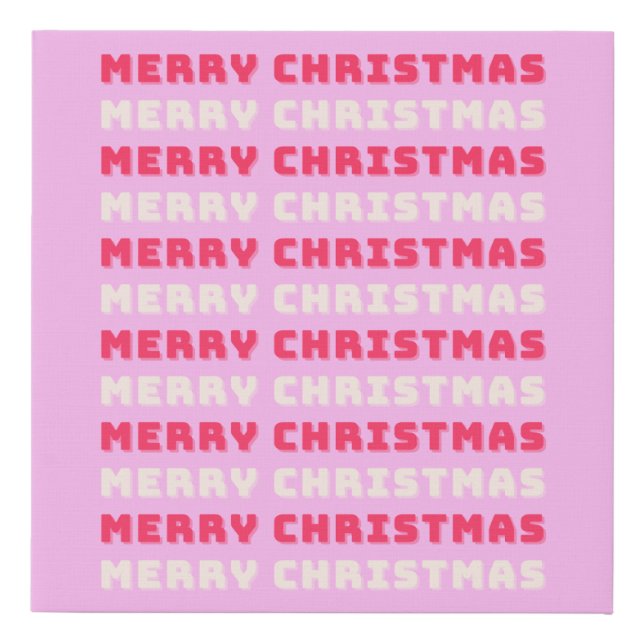 Retro Merry Christmas Pink Holiday Decor Preppy Faux Canvas Print (Front)