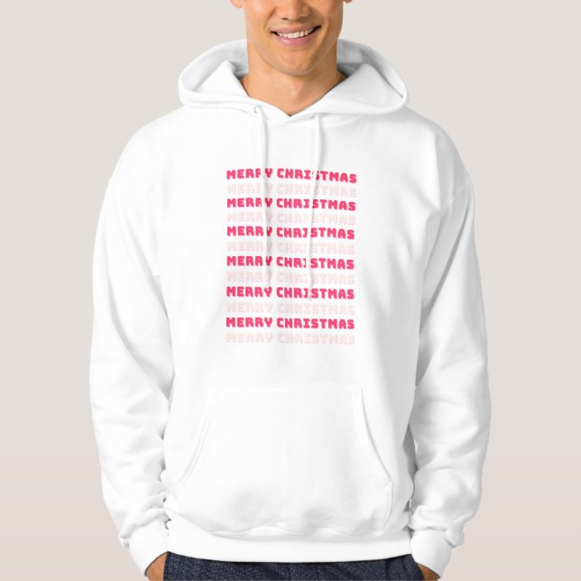 Retro Merry Christmas Pink Holiday Decor Preppy Hoodie (Front)