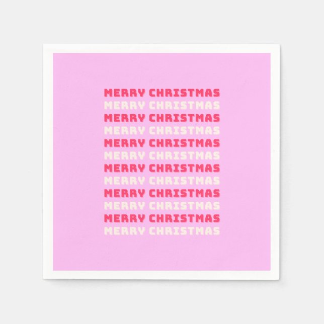Retro Merry Christmas Pink Holiday Decor Preppy Napkins (Front)