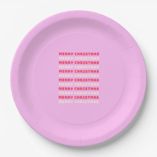 Retro Merry Christmas Pink Holiday Decor Preppy Paper Plates