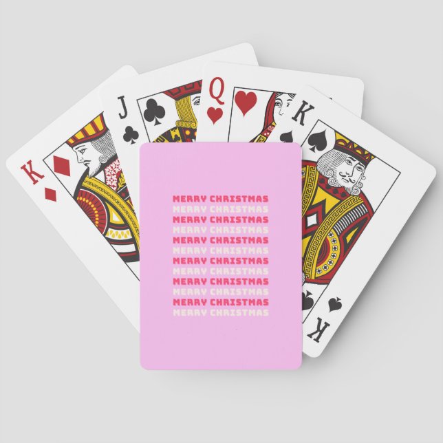 Retro Merry Christmas Pink Holiday Decor Preppy Poker Cards (Back)