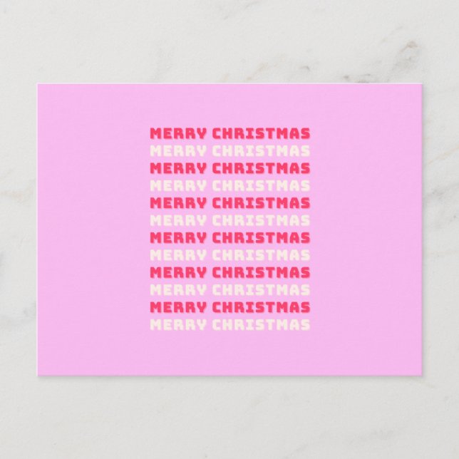 Retro Merry Christmas Pink Holiday Decor Preppy Postcard (Front)