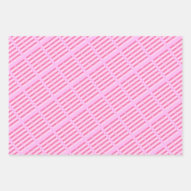 Retro Merry Christmas Pink Holiday Decor Preppy Wrapping Paper Sheets (Front)
