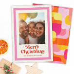 Retro Merry Christmas Pink Rainbow Frame 1 Photo Holiday Card<br><div class="desc">Send festive vibes with our retro rainbow Happy Holidays card! Featuring a playful pink frame and bold abstract design,  it's the perfect way to showcase your favorite photo and spread holiday cheer in style!</div>