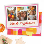 Retro Merry Christmas Pink Rainbow Frame 3 Photo Holiday Card<br><div class="desc">Send festive vibes with our retro rainbow Happy Holidays card! Featuring a playful pink frame and bold abstract design,  it's the perfect way to showcase your favorite 3 photos and spread holiday cheer in style!</div>