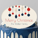 Retro Merry Christmas Red Blue Ornaments Party Cake Topper