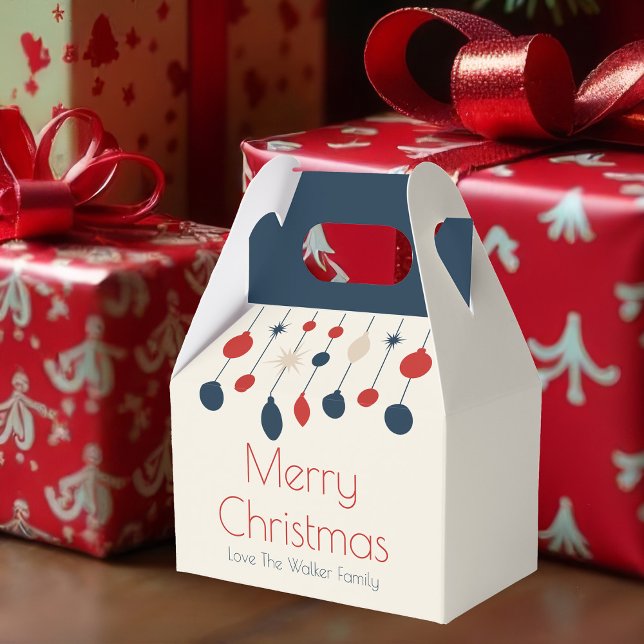 Retro Merry Christmas Red Blue Ornaments Party Favor Boxes (Creator Uploaded)