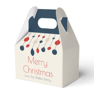 Retro Merry Christmas Red Blue Ornaments Party Favor Boxes